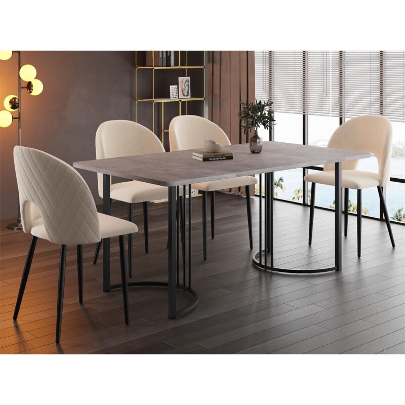 Modernluxe - Table à manger 140x80cm avec pieds réglables - structure en métal - placage à motif marbre - Gris & Noir