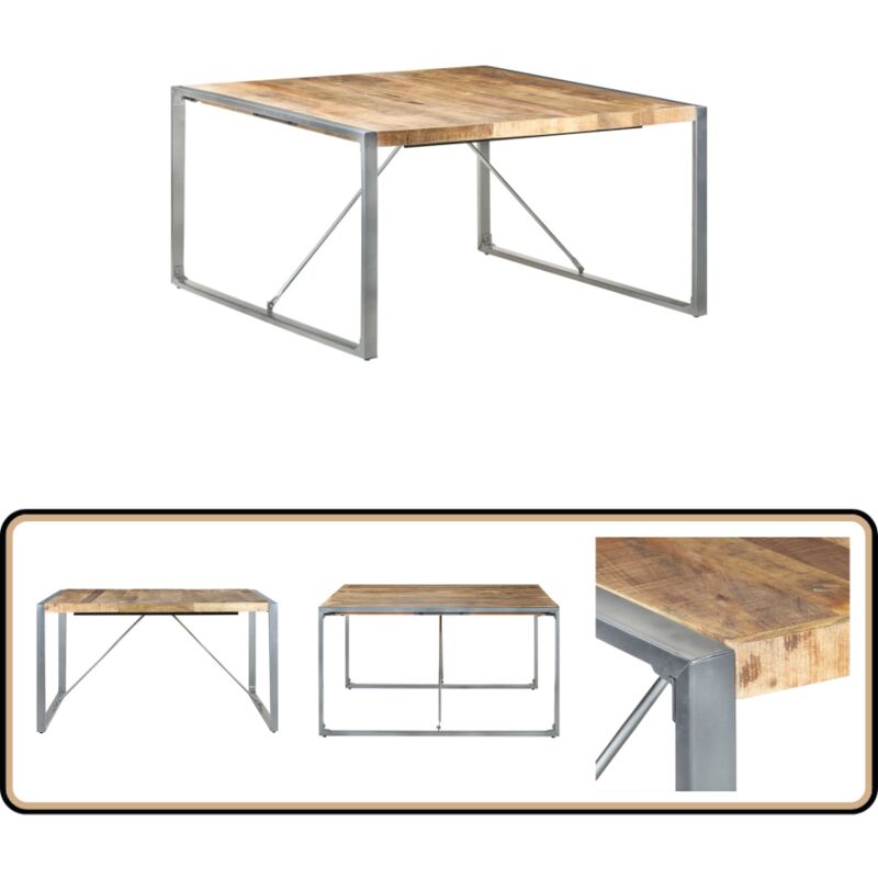 Table à manger 140x140x75 cm Bois de manguier brut - Table à Manger Industrielle - Table à Manger Bois Massif - Table à Manger Design - Table à