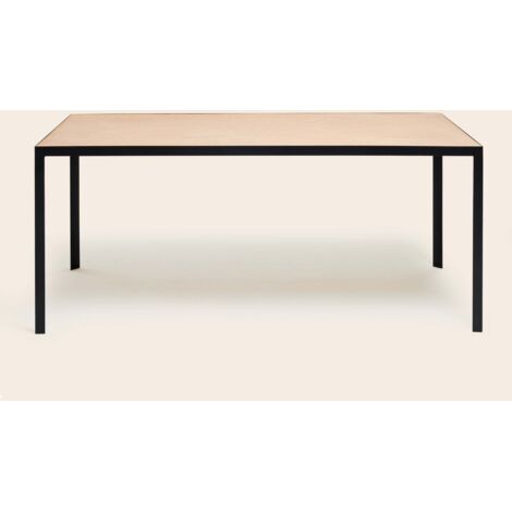 Table à manger 140x70xH75 cm MADURA - Beige poudré et métal noir - ORELIA
