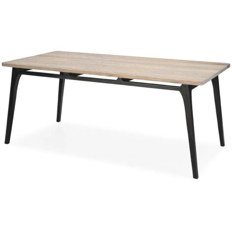 Table à Manger 150 x 80 x 76 cm Bois de cèdre - Noir, Naturel à Patine Grise
