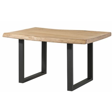 Table à manger 160x90 en bois de manguier laqué beige pieds en U anthracite mat FREEFORM 5