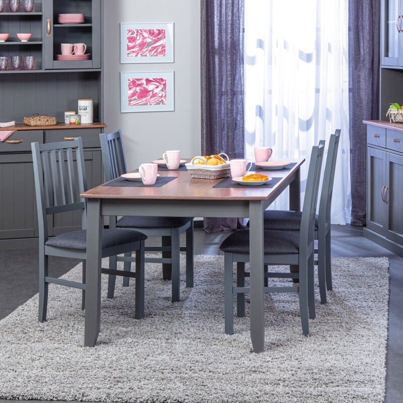 Inter Link - Table à manger 160x90x75 cm en pin massif gris et naturel - tera