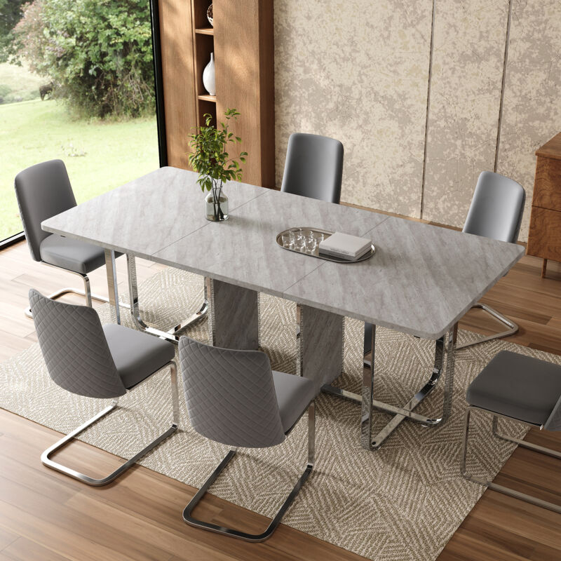 Table à manger 180x80x75cm moderne design élégant plateau en MDF et structure métal stable gris