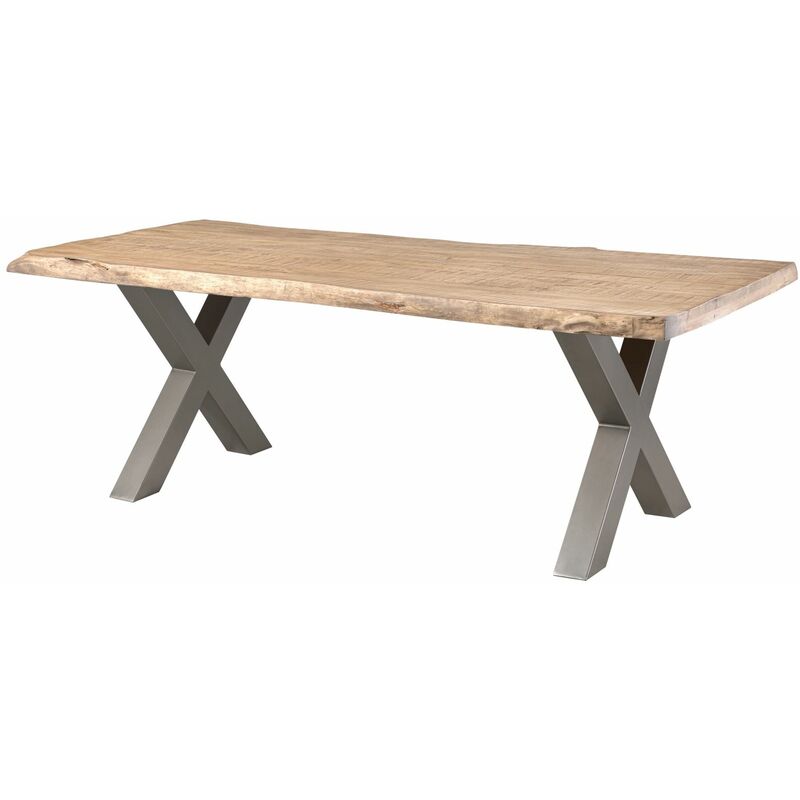 Massivmoebel24 - Table à manger 200x100 en bois de manguier laqué beige pieds en x gris freeform 5