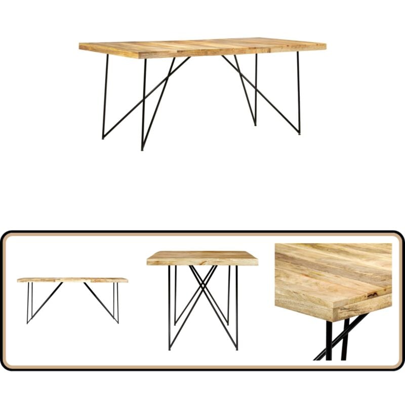 Table à manger 180x90x76 cm Bois de manguier massif - Table à Manger Industrielle - Table à Manger Bois Massif - Table à Manger Design - Table à