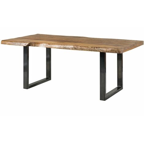 Table à manger 200x100 en bois de manguier laqué naturel pieds en U anthracite brillant FREEFORM 5