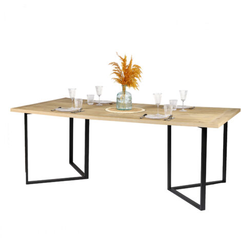 Table à manger 200x100x75 cm naturel et piètement noir - CHENEY