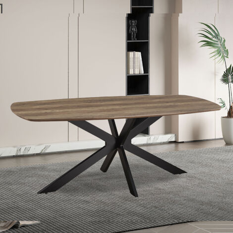 Table à manger 200x100x76 cm décor marron et noir - BARVA