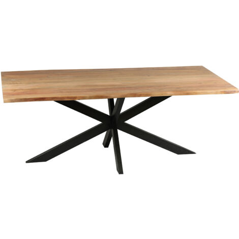 Table à manger 200x100x76 cm en acacia et pied croisé en métal