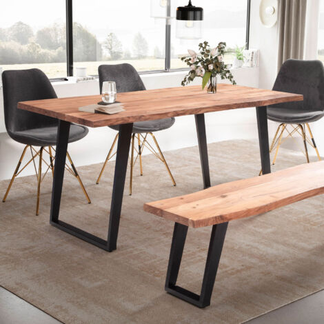 Table à manger 200x100x76 cm en acacia naturel et métal noir