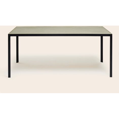Table à manger 200x100xH75 cm MADURA - Argile verte et métal noir - ORELIA