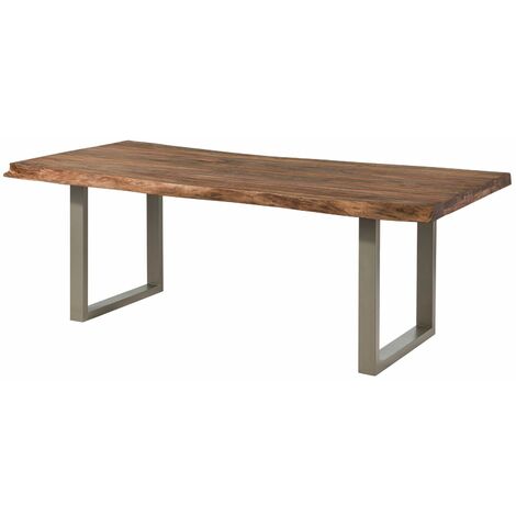 Table à manger 240x100 en bois de Sheesham teinté brun mat pieds en U gris FREEFORM 5
