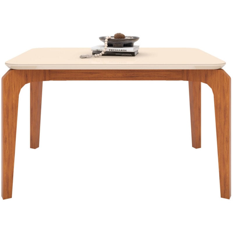 Table à Manger 4-6 Personnes Chêne et Blanc Dessus Verre l 136 h 80 p 90 cm