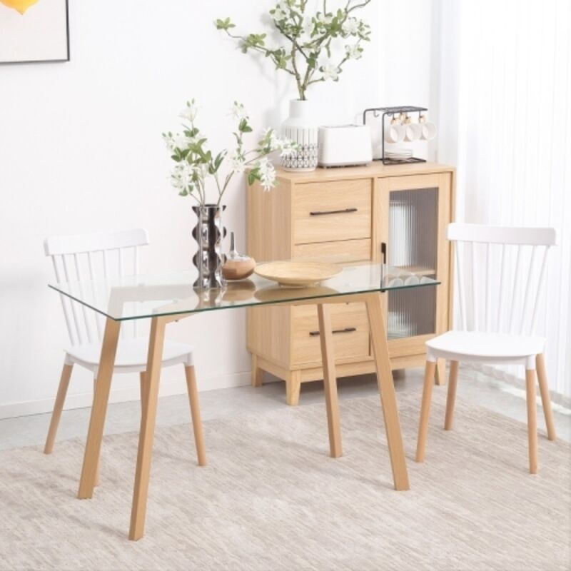 Table à manger 4 personnes verre acier 120x60x76 cm