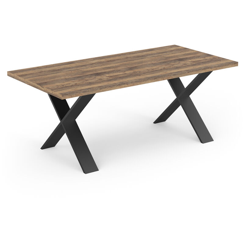 Table à manger 6 couverts couleur chêne foncé / noir - Largeur 180 x Profondeur 90 x Hauteur 74,8 cm