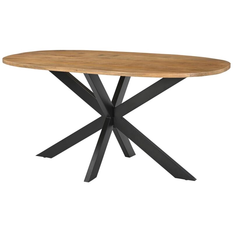 Table à manger 6 personnes en bois de manguier et métal noir - Naturel clair - PATRICIA