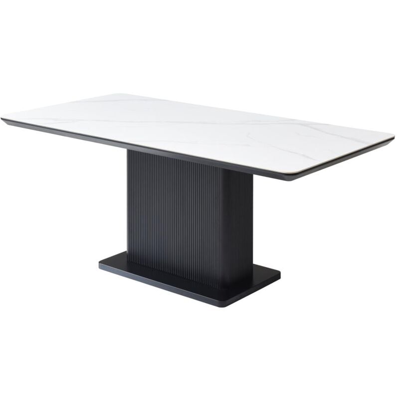 Vente-unique - Table à manger 6 personnes en céramique et mdf - Effet marbre blanc et Noir - laominia