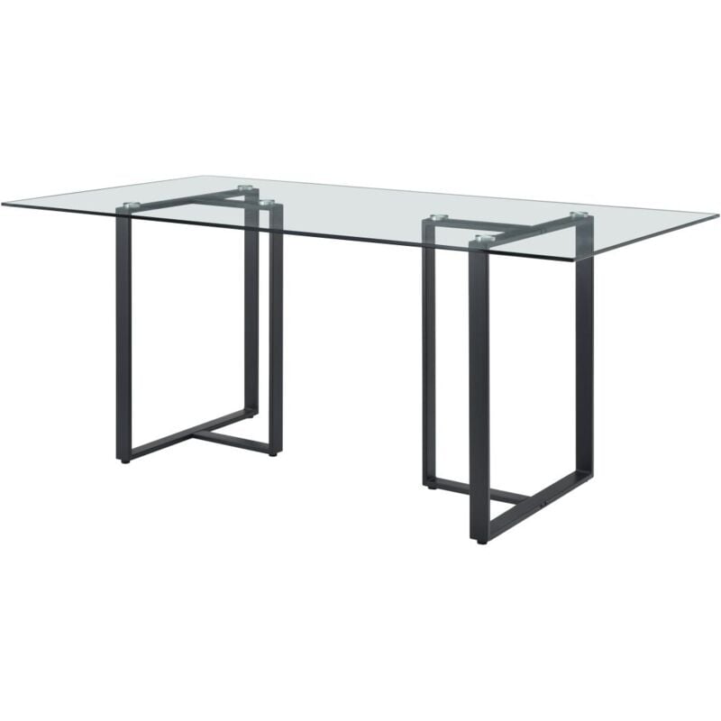 Table à manger 6 personnes en verre trempé et métal - Transparent et noir - nilesa IIde Pascal Morabito