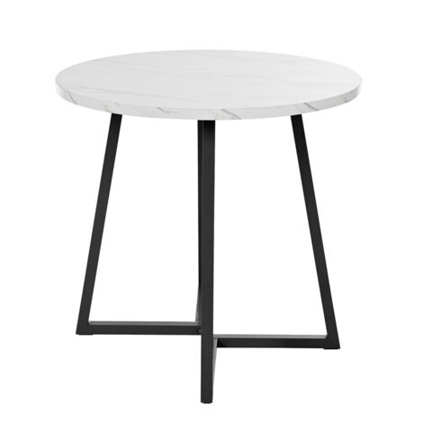Table à manger 75xD80cm, Table ronde motif en marbre, Pied en métal, pour salle à manger, salon, Blanc/Noir