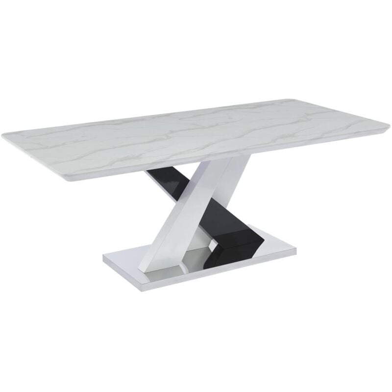 Vente-unique - Table à manger 8 personnes en mdf et acier inoxydable - Effet marbre blanc et noir - evaela