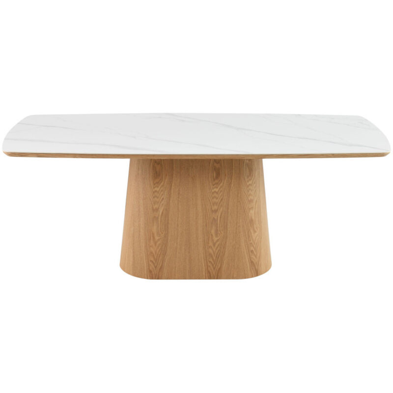 Table à manger 8 personnes effet marbre et bois - Bois clair - RENO