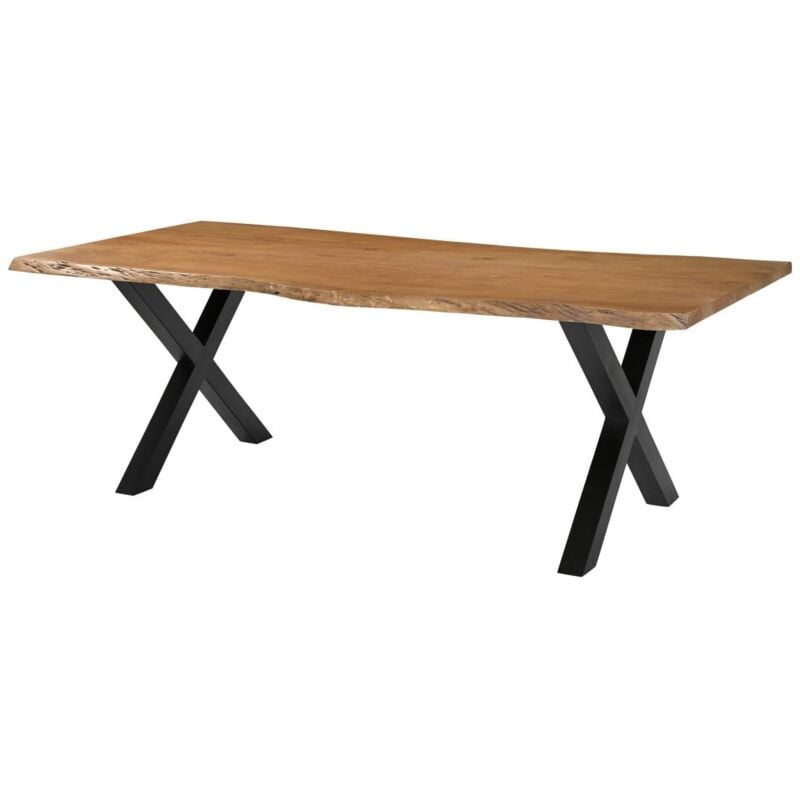 Vente-unique - Table à manger 8 personnes en bois d'acacia et métal noir - Naturel clair - elysia