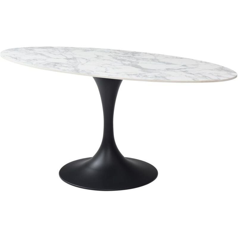 Vente-unique - Table à manger 8 personnes en céramique et métal noir - Effet marbre blanc - elva de Maison Céphy