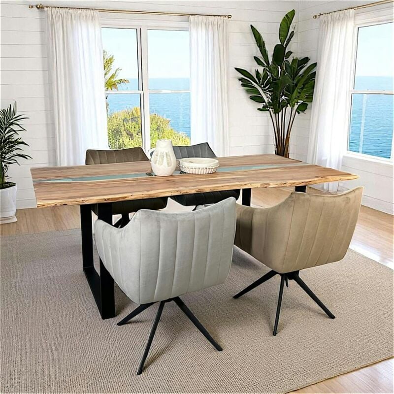 Table rivière epoxy lagon et bois d'acacia 200 cm bora