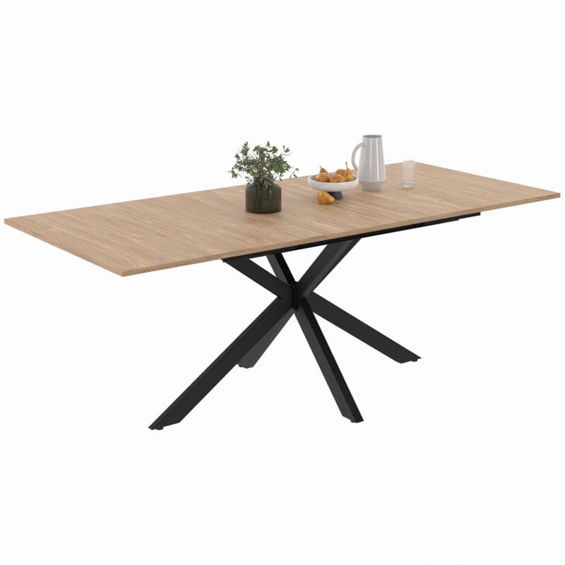 Table à manger extensible rectangle alix 6-10 personnes bois et noir 160-200 cm