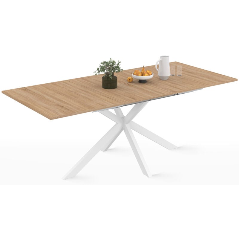 Table à manger extensible rectangle alix 6-10 personnes bois et blanc 160-200 cm