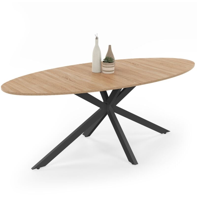 Table à manger ovale alix 10 personnes pied araignée bois et noir 200 cm