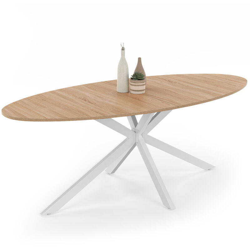 Idmarket - Table à manger ovale alix 10 personnes pied araignée bois et blanc 200 cm