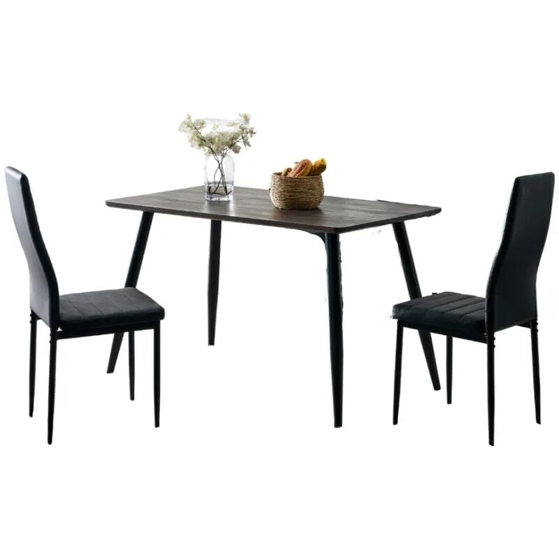 Homy France - Table a manger ammo metal noir plateau Mdf effey chene griffée 120x70cm