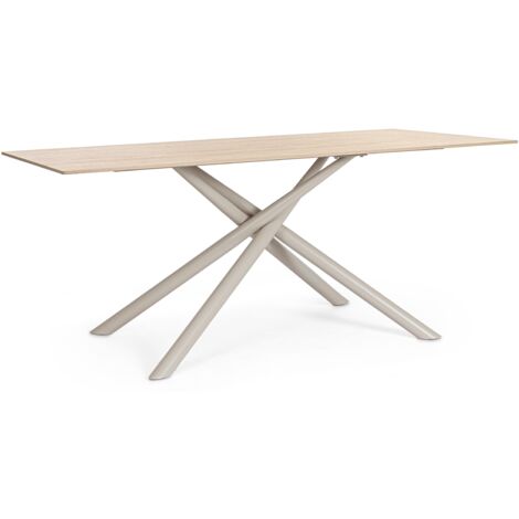 Table à manger ARGITA 180cm – Grès effet marbre & pieds acier réglables - 8 places-Beige