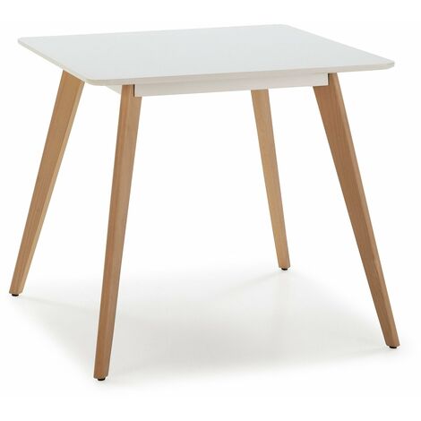 Table à manger Aroa blanche, pieds en bois de hêtre, 80x80 cm