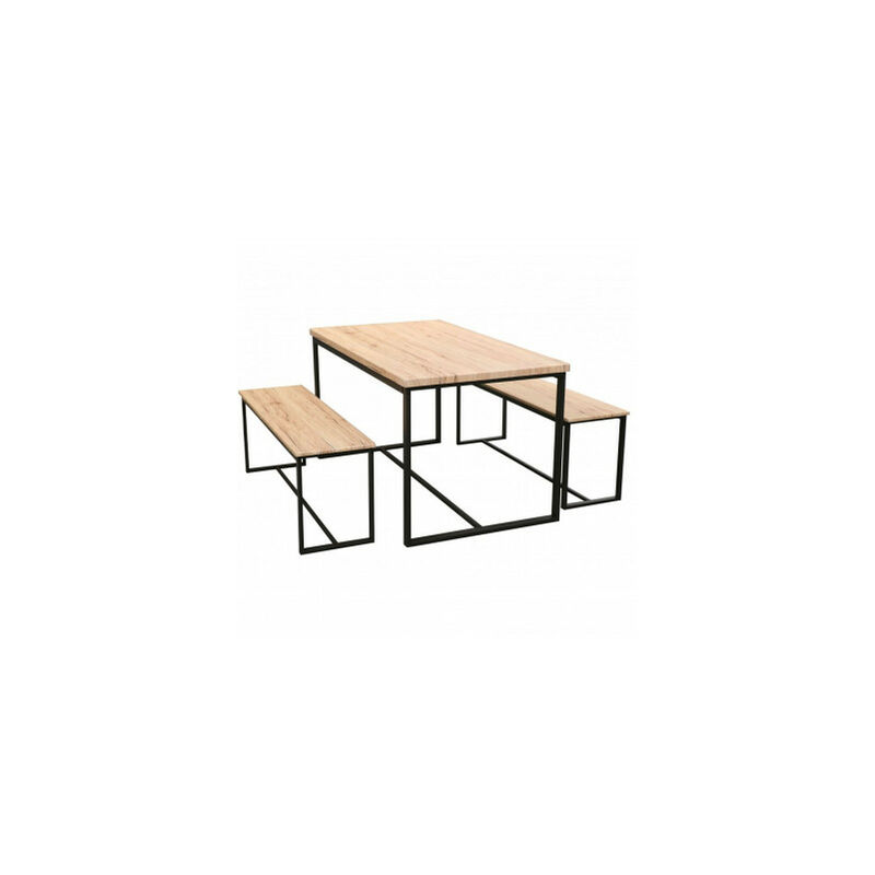 table salle à manger en bois et métal + 2 bancs - bois