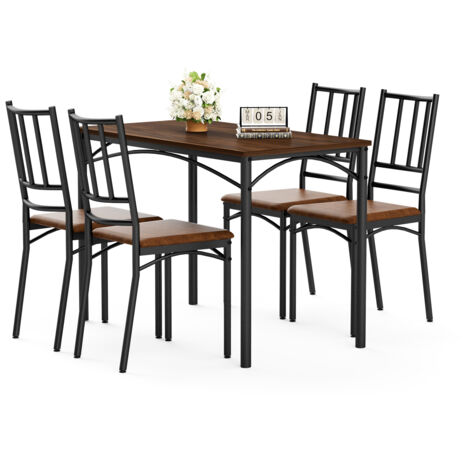 Table à manger avec 4 chaises, table de bar pour salle à manger, table de cuisine industrielle en noyer, 110x60x76.5 cm, idéale pour salon, fête.