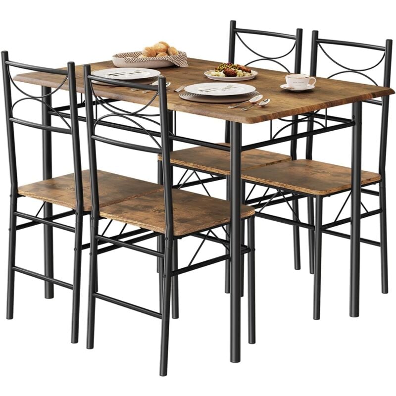 Table à Manger avec 4 Chaises Woltu Ensemble Table et 4 Chaises en mdf et Métal, Table de Cuisine pour 4 Personnes, Marron Rustique + Noir