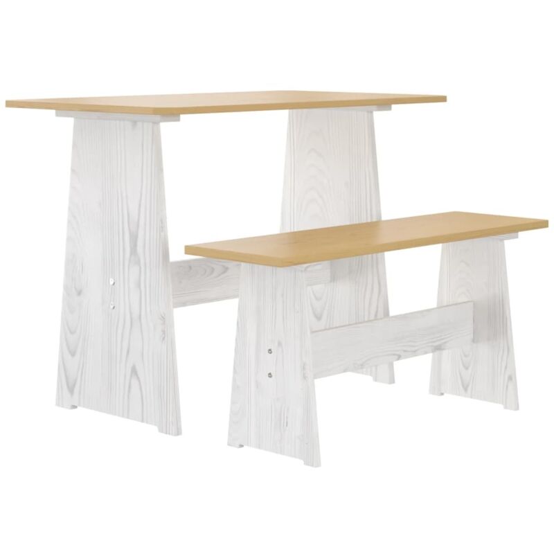 Vidaxl - Table à manger avec banc Marron miel et blanc Pin solide