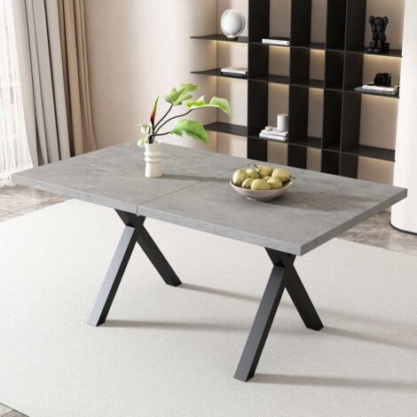 Table à manger avec pieds croisés, table rectangulaire en fer forgé, structure en marbre, 140x80x76 cm, table basse moderne - Gris
