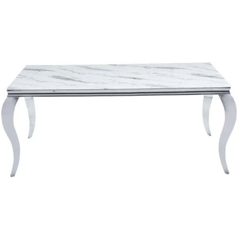 Homy France – Table de salle à manger rectangulaire 150 x 90 cm – Verre trempé effet marbre blanc – Acier inoxydable – 4 à 6 couverts – Style baroque