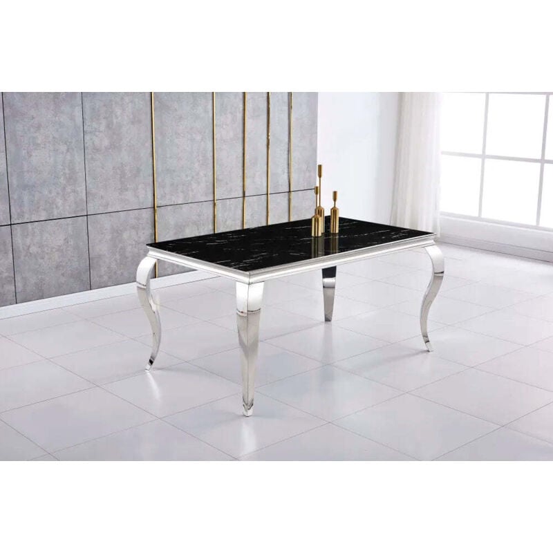 Homy France - Table à manger baroque 4 à 6 couverts Chrome verre Blanc 150X90cm