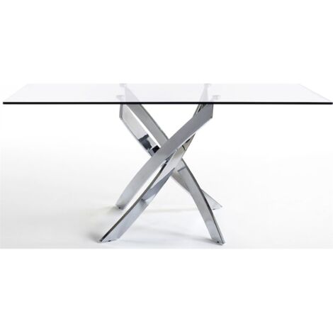 Table à manger base acier inoxydable plateau verre trempé - Acier inoxydable