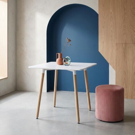 Table à manger blanche carrée MDF et bois de hêtre - Hedvig