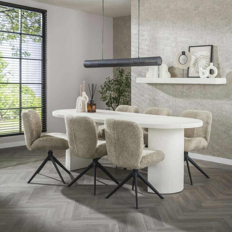 Table à manger blanche en marbre composite 215 cm taj