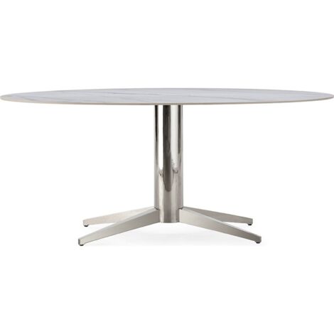 Table à manger blanche porcelaine et acier inoxydable design élégant - blanc marbré pied argenté