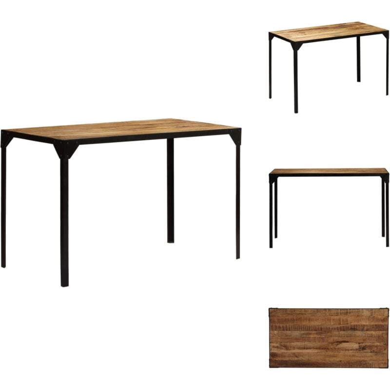 Table à manger Bois de manguier brut massif et Acier 120 cm - Table à Manger Industrielle - Table à Manger Design - Table à Manger Rustique - Table à