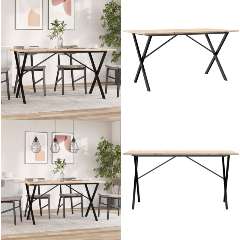Vidaxl - Table à manger cadre en x 160x80x75 cm bois de pin massif acier - Table à Manger - Table De Salle à Manger - Table En Bois - Table Design