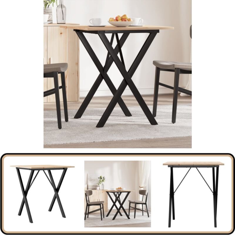 Table à manger cadre en x 70x70x75 cm bois de pin massif acier - Table à Manger - Table Ronde - Table Extensible - Table En Bois - Table Design
