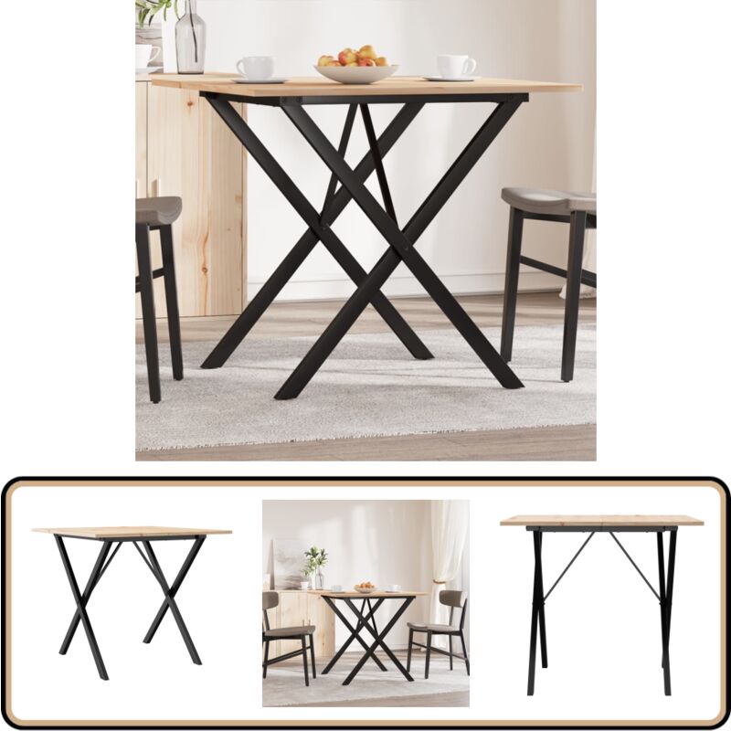 Table à manger cadre en x 80x80x75 cm bois de pin massif acier - Table à Manger - Table Ronde - Table Extensible - Table En Bois - Table Design